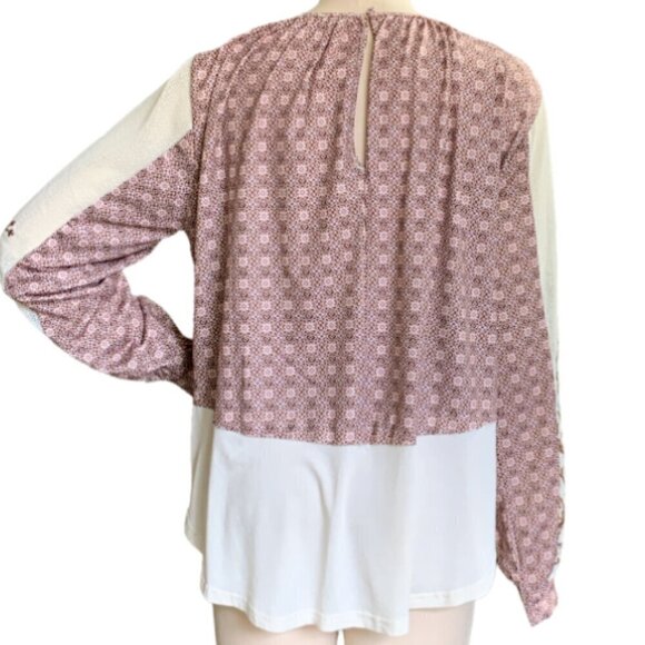 Gimmicks BKE Raw Edge Pieced Top in Creme Multi BOHO Peasant Prairie Sz M #27J - Picture 7 of 10